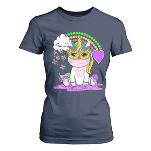 Mardi Gras Cute Unicorn Beads Rainbow Fleur De Lis T Shirt For Women TS09 Navy Print Your Wear