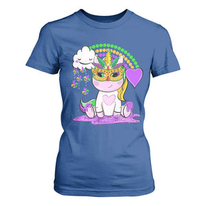 Mardi Gras Cute Unicorn Beads Rainbow Fleur De Lis T Shirt For Women TS09 Royal Blue Print Your Wear