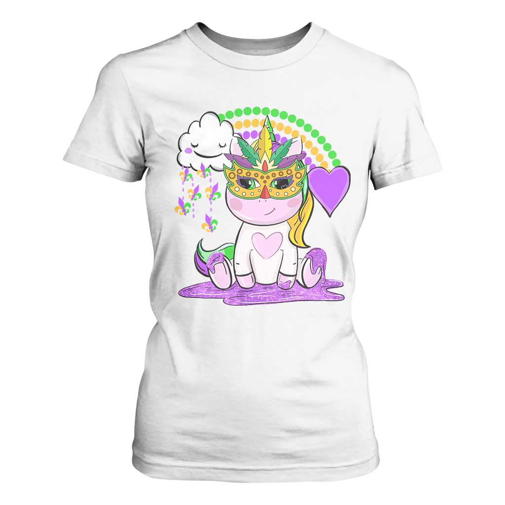 Mardi Gras Cute Unicorn Beads Rainbow Fleur De Lis T Shirt For Women TS09 White Print Your Wear