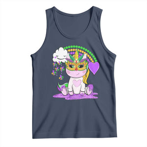 Mardi Gras Cute Unicorn Beads Rainbow Fleur De Lis Tank Top TS09 Navy Print Your Wear
