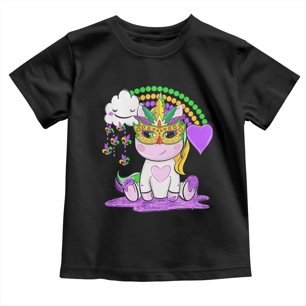 Mardi Gras Cute Unicorn Beads Rainbow Fleur De Lis Toddler T Shirt TS09 Black Print Your Wear