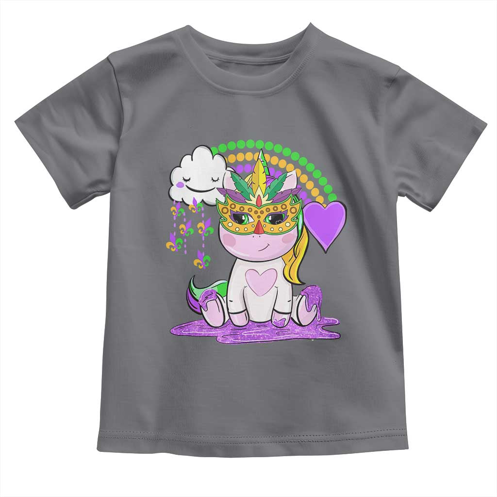 Mardi Gras Cute Unicorn Beads Rainbow Fleur De Lis Toddler T Shirt TS09 Charcoal Print Your Wear
