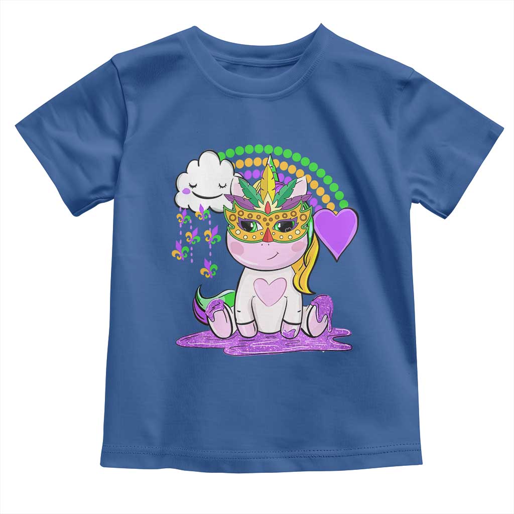 Mardi Gras Cute Unicorn Beads Rainbow Fleur De Lis Toddler T Shirt TS09 Royal Blue Print Your Wear