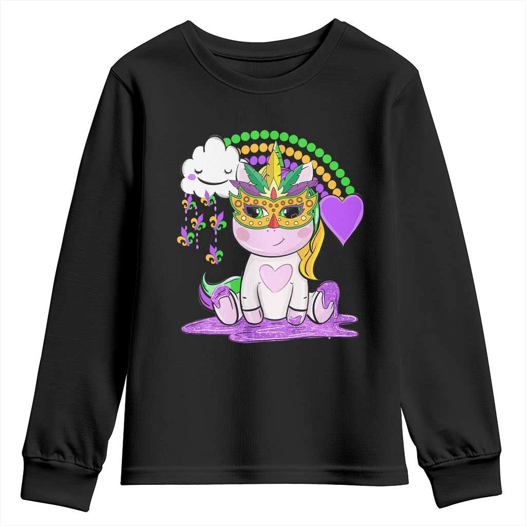 Mardi Gras Cute Unicorn Beads Rainbow Fleur De Lis Youth Sweatshirt TS09 Black Print Your Wear