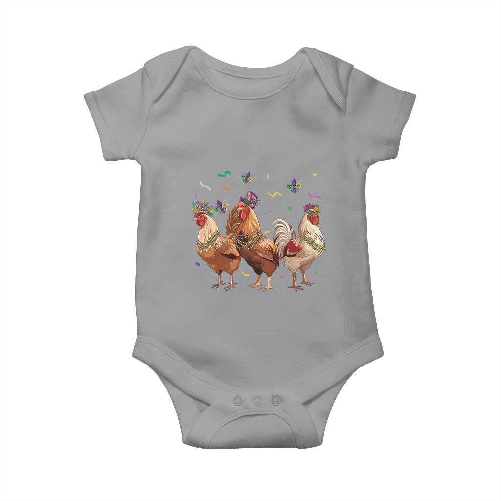 Mardi Gras Funny Farmer Jester Chicken Beads Baby Onesie TS09 Sport Gray Print Your Wear