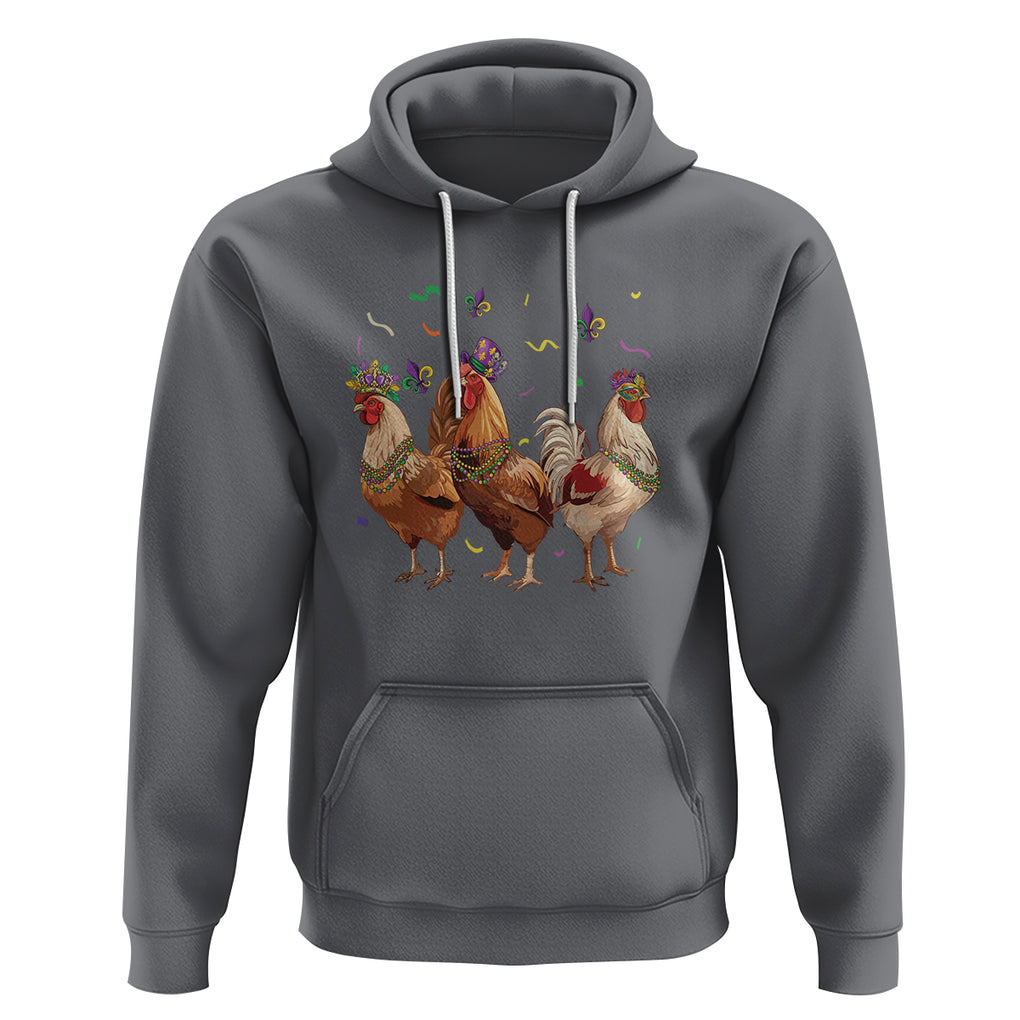 Mardi Gras Funny Farmer Jester Chicken Beads Hoodie TS09 Charcoal Printyourwear