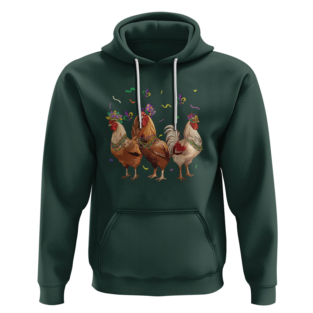 Mardi Gras Funny Farmer Jester Chicken Beads Hoodie TS09 Dark Forest Green Printyourwear