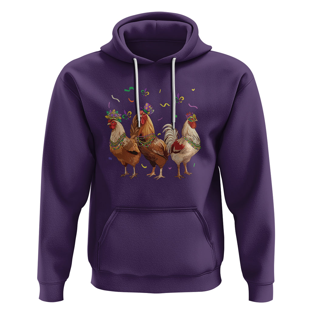 Mardi Gras Funny Farmer Jester Chicken Beads Hoodie TS09 Purple Printyourwear