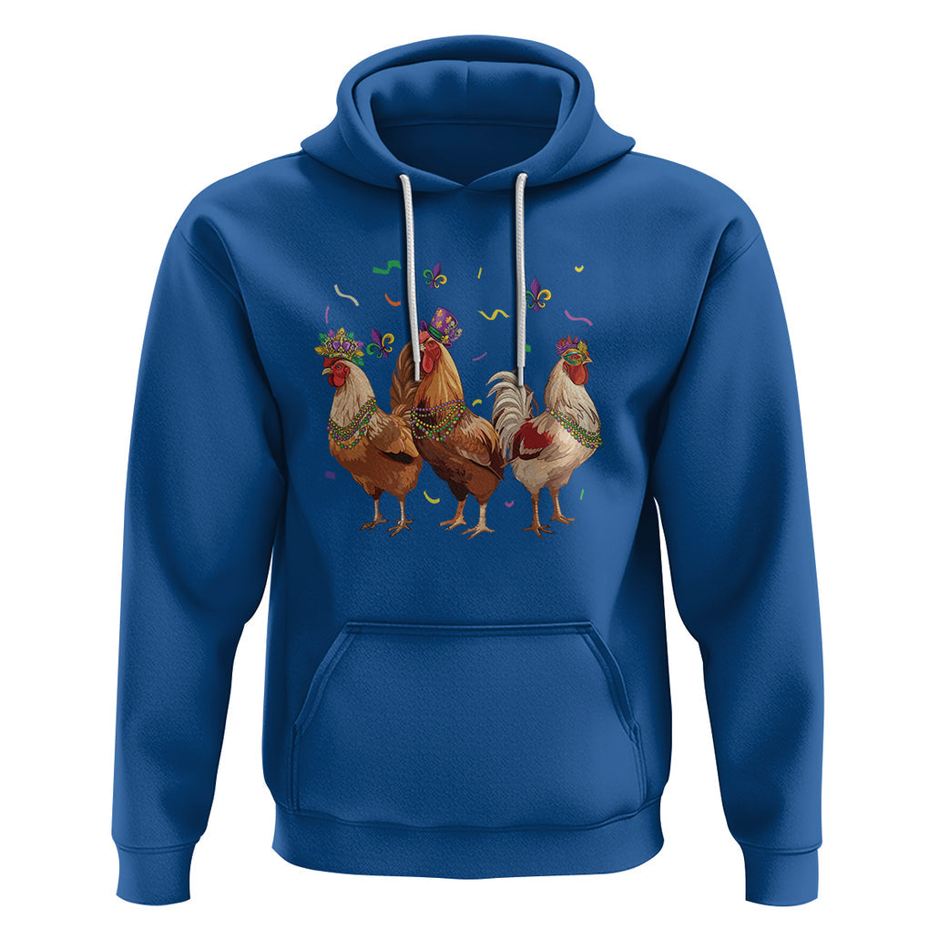Mardi Gras Funny Farmer Jester Chicken Beads Hoodie TS09 Royal Blue Printyourwear