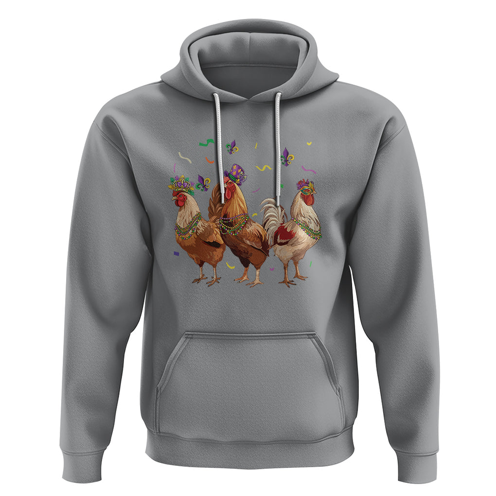 Mardi Gras Funny Farmer Jester Chicken Beads Hoodie TS09 Sport Gray Printyourwear