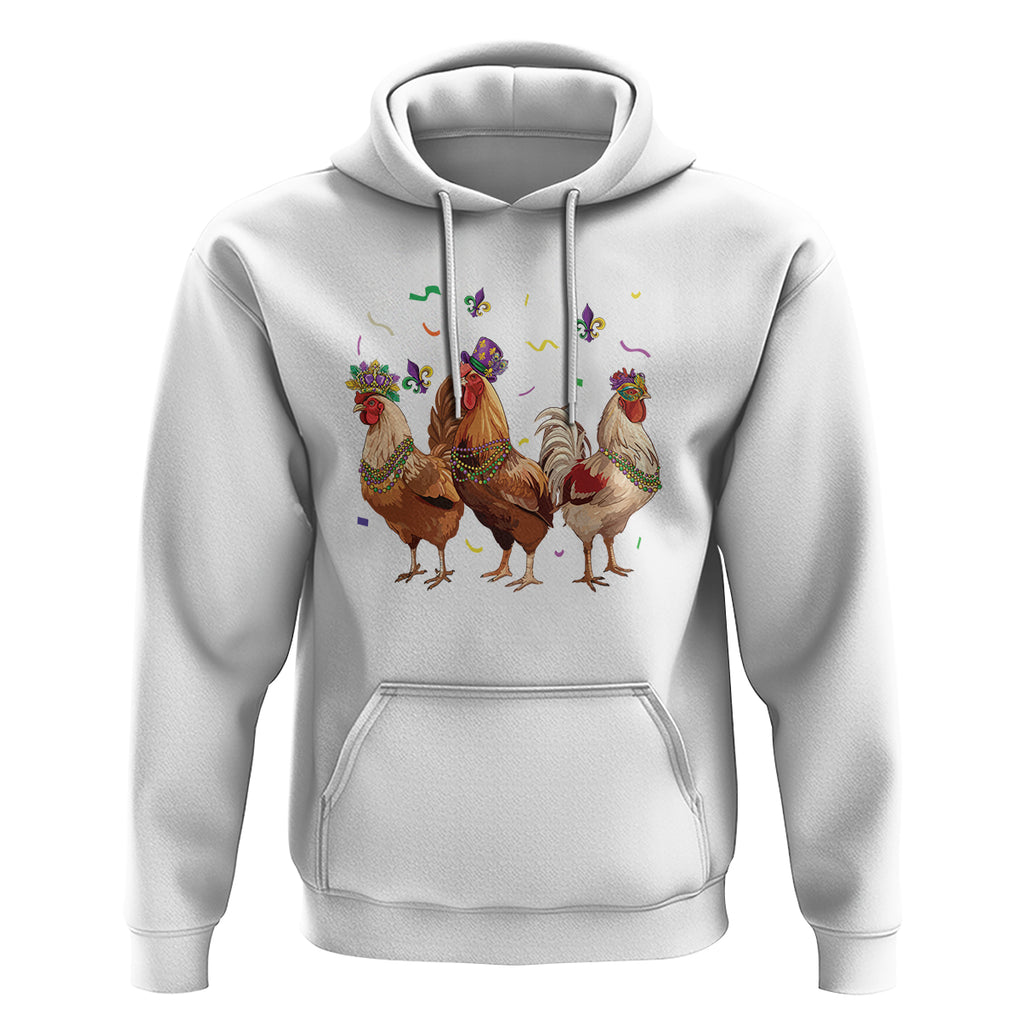 Mardi Gras Funny Farmer Jester Chicken Beads Hoodie TS09 White Printyourwear