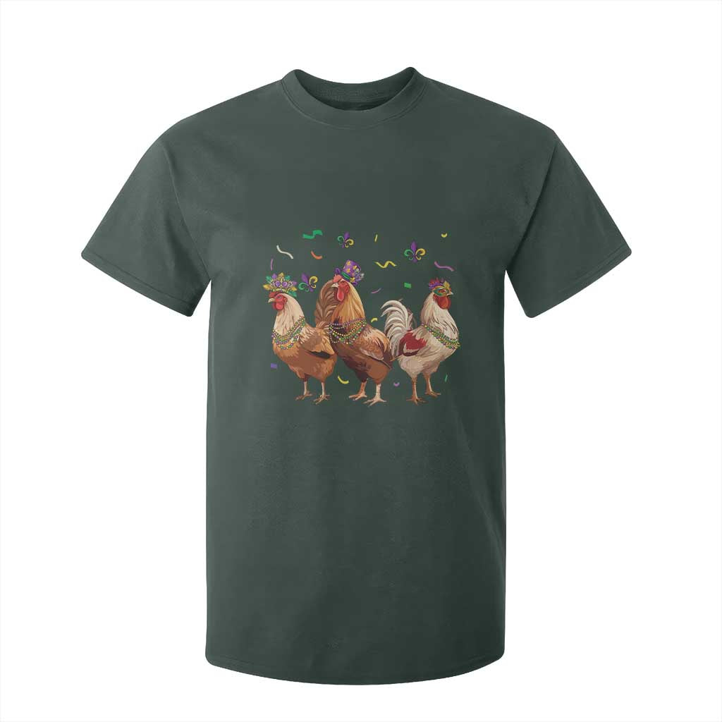 Mardi Gras Funny Farmer Jester Chicken Beads T Shirt For Kid TS09 Dark Forest Green Print Your Wear