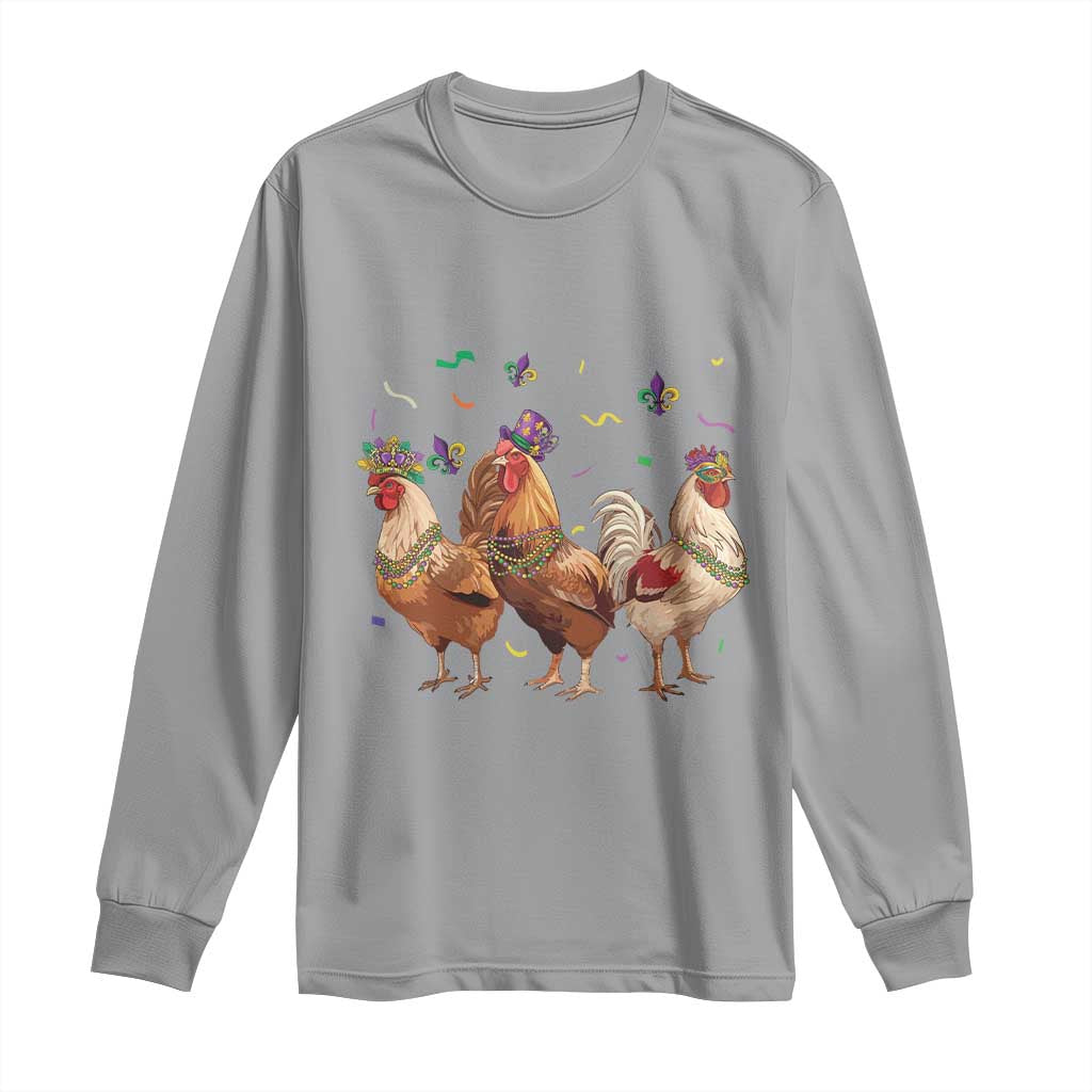Mardi Gras Funny Farmer Jester Chicken Beads Long Sleeve Shirt TS09 Sport Gray Print Your Wear