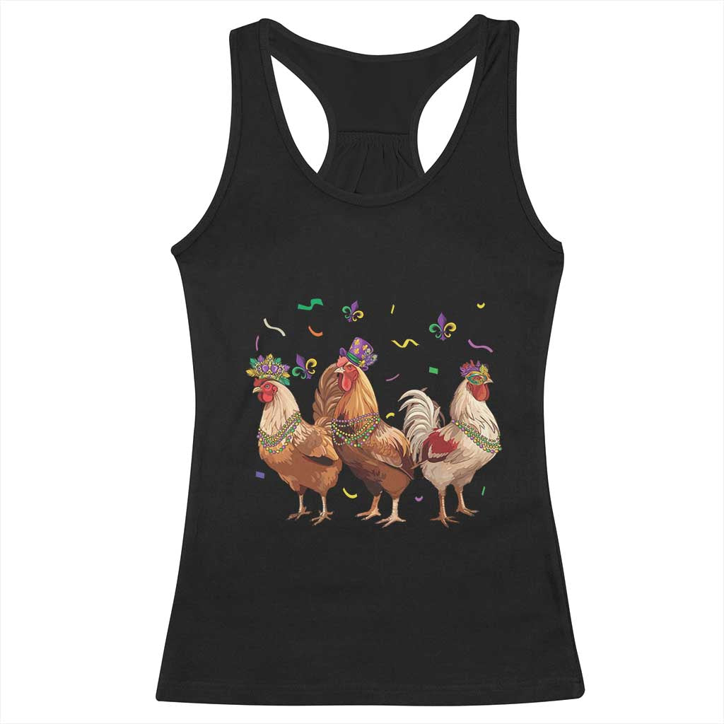 Mardi Gras Funny Farmer Jester Chicken Beads Racerback Tank Top TS09 Black Print Your Wear