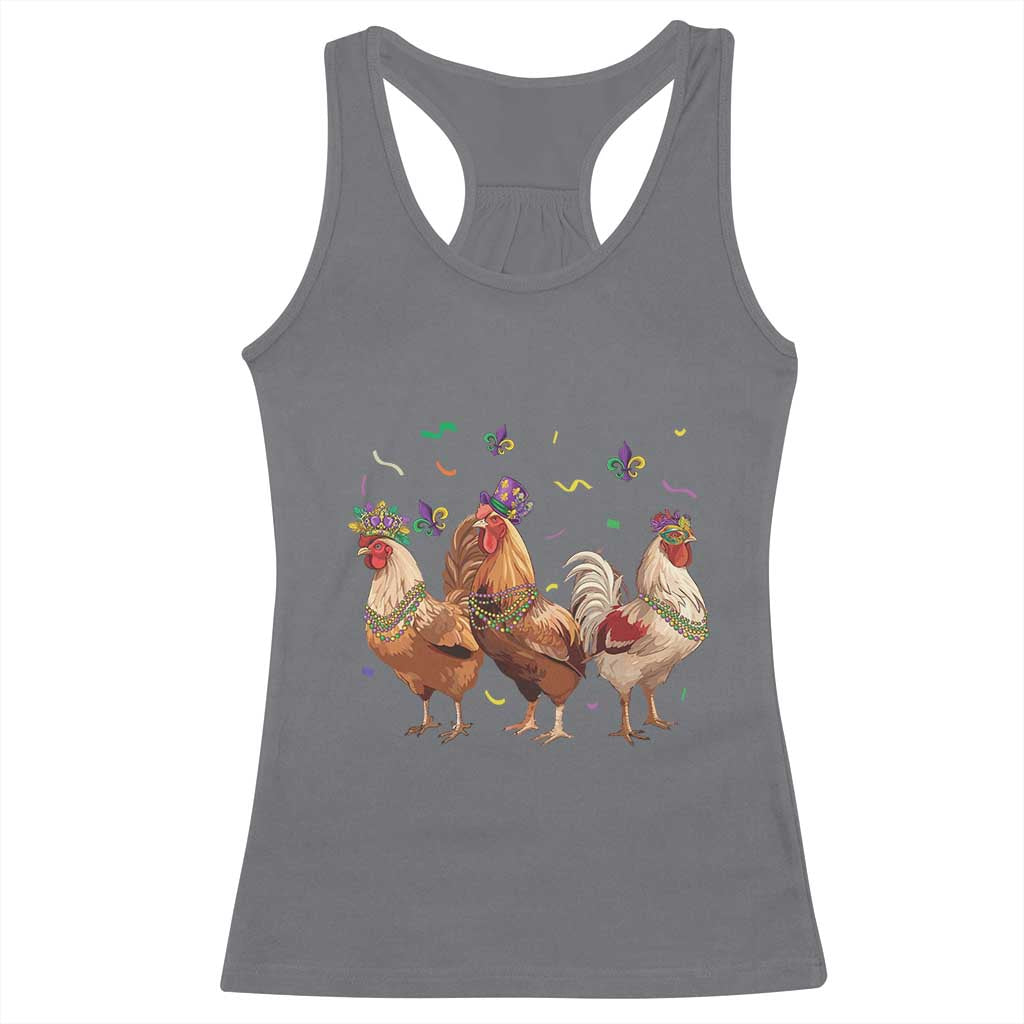 Mardi Gras Funny Farmer Jester Chicken Beads Racerback Tank Top TS09 Charcoal Print Your Wear