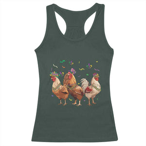 Mardi Gras Funny Farmer Jester Chicken Beads Racerback Tank Top TS09 Dark Forest Green Print Your Wear