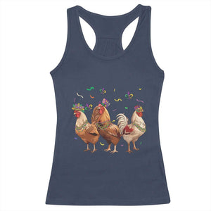 Mardi Gras Funny Farmer Jester Chicken Beads Racerback Tank Top TS09 Navy Print Your Wear