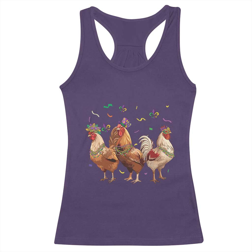 Mardi Gras Funny Farmer Jester Chicken Beads Racerback Tank Top TS09 Purple Print Your Wear