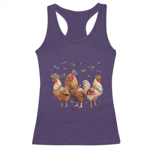 Mardi Gras Funny Farmer Jester Chicken Beads Racerback Tank Top TS09 Purple Print Your Wear