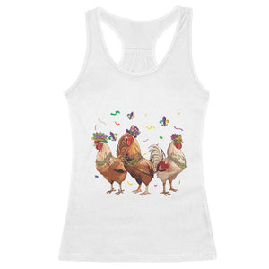 Mardi Gras Funny Farmer Jester Chicken Beads Racerback Tank Top TS09 White Print Your Wear