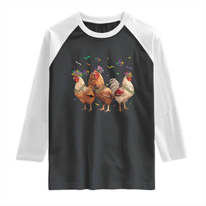 Mardi Gras Funny Farmer Jester Chicken Beads Raglan Shirt TS09 Black White Print Your Wear