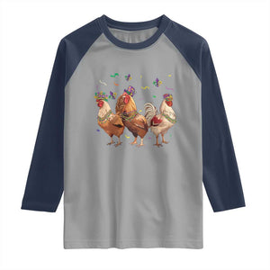 Mardi Gras Funny Farmer Jester Chicken Beads Raglan Shirt TS09 Sport Gray Navy Print Your Wear