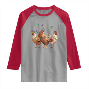 Mardi Gras Funny Farmer Jester Chicken Beads Raglan Shirt TS09 Sport Gray Red Print Your Wear