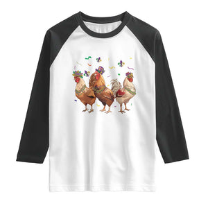 Mardi Gras Funny Farmer Jester Chicken Beads Raglan Shirt TS09 White Black Print Your Wear