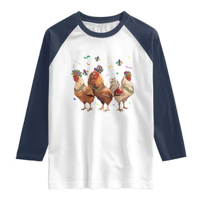 Mardi Gras Funny Farmer Jester Chicken Beads Raglan Shirt TS09 White Navy Print Your Wear