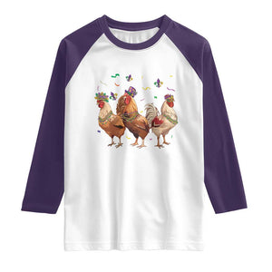 Mardi Gras Funny Farmer Jester Chicken Beads Raglan Shirt TS09 White Purple Print Your Wear