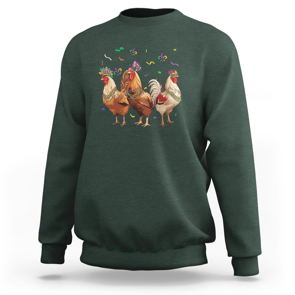 Mardi Gras Funny Farmer Jester Chicken Beads Sweatshirt TS09 Dark Forest Green Printyourwear
