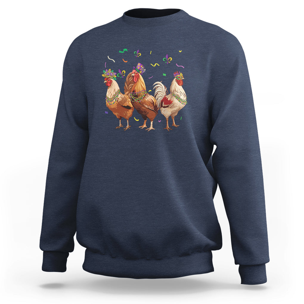 Mardi Gras Funny Farmer Jester Chicken Beads Sweatshirt TS09 Navy Printyourwear