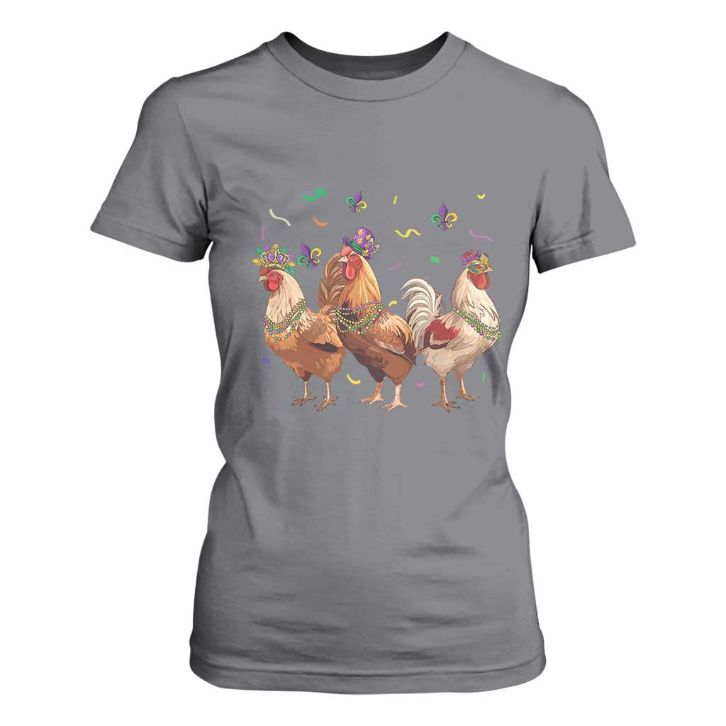Mardi Gras Funny Farmer Jester Chicken Beads T Shirt For Women TS09 Charcoal Print Your Wear