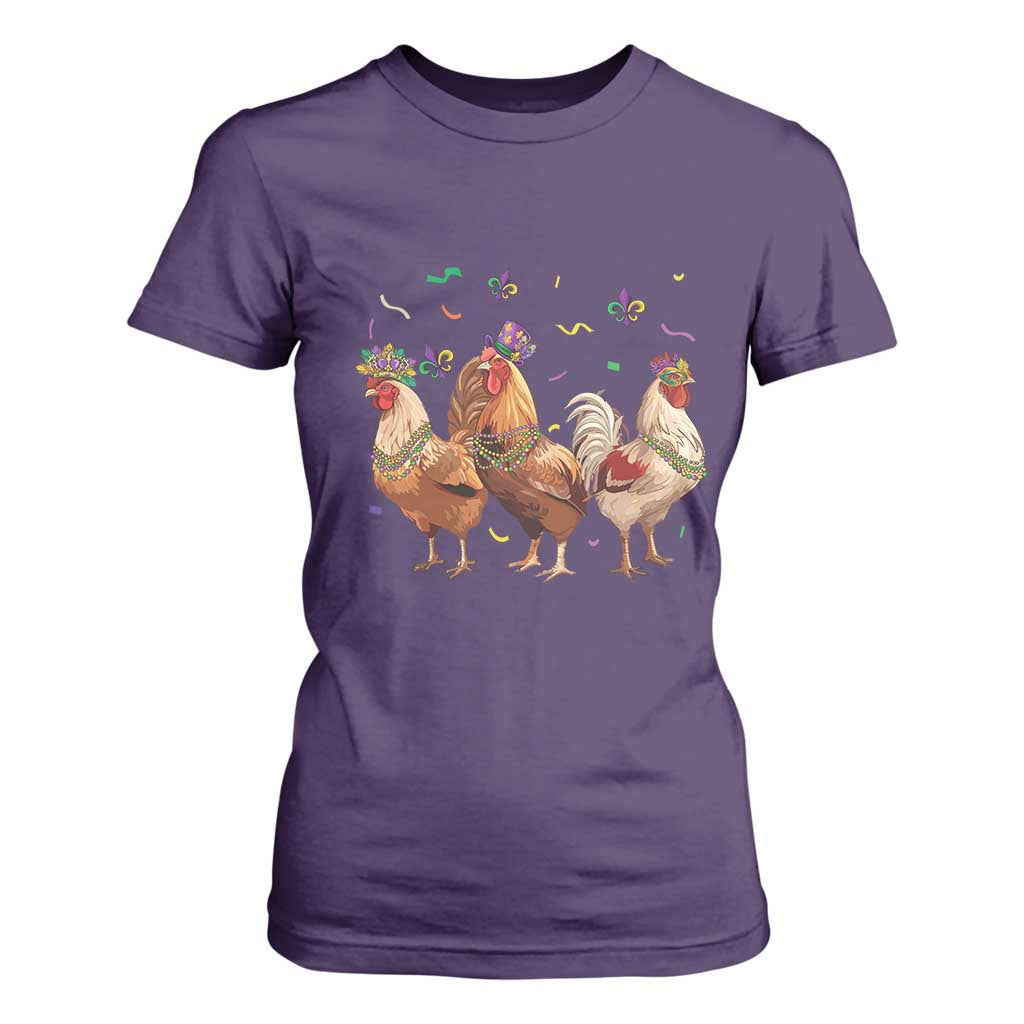 Mardi Gras Funny Farmer Jester Chicken Beads T Shirt For Women TS09 Purple Print Your Wear