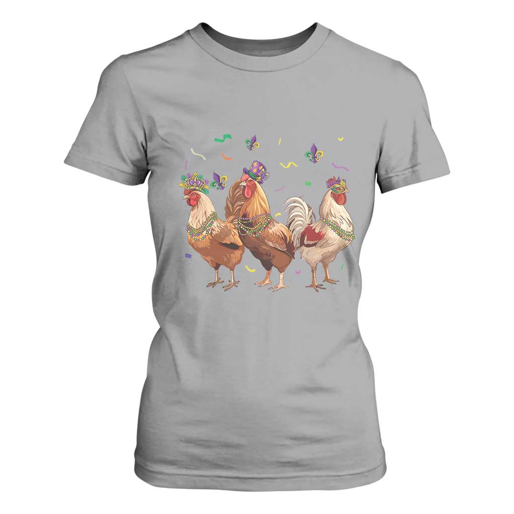 Mardi Gras Funny Farmer Jester Chicken Beads T Shirt For Women TS09 Sport Gray Print Your Wear