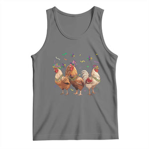 Mardi Gras Funny Farmer Jester Chicken Beads Tank Top TS09 Black Heather Print Your Wear
