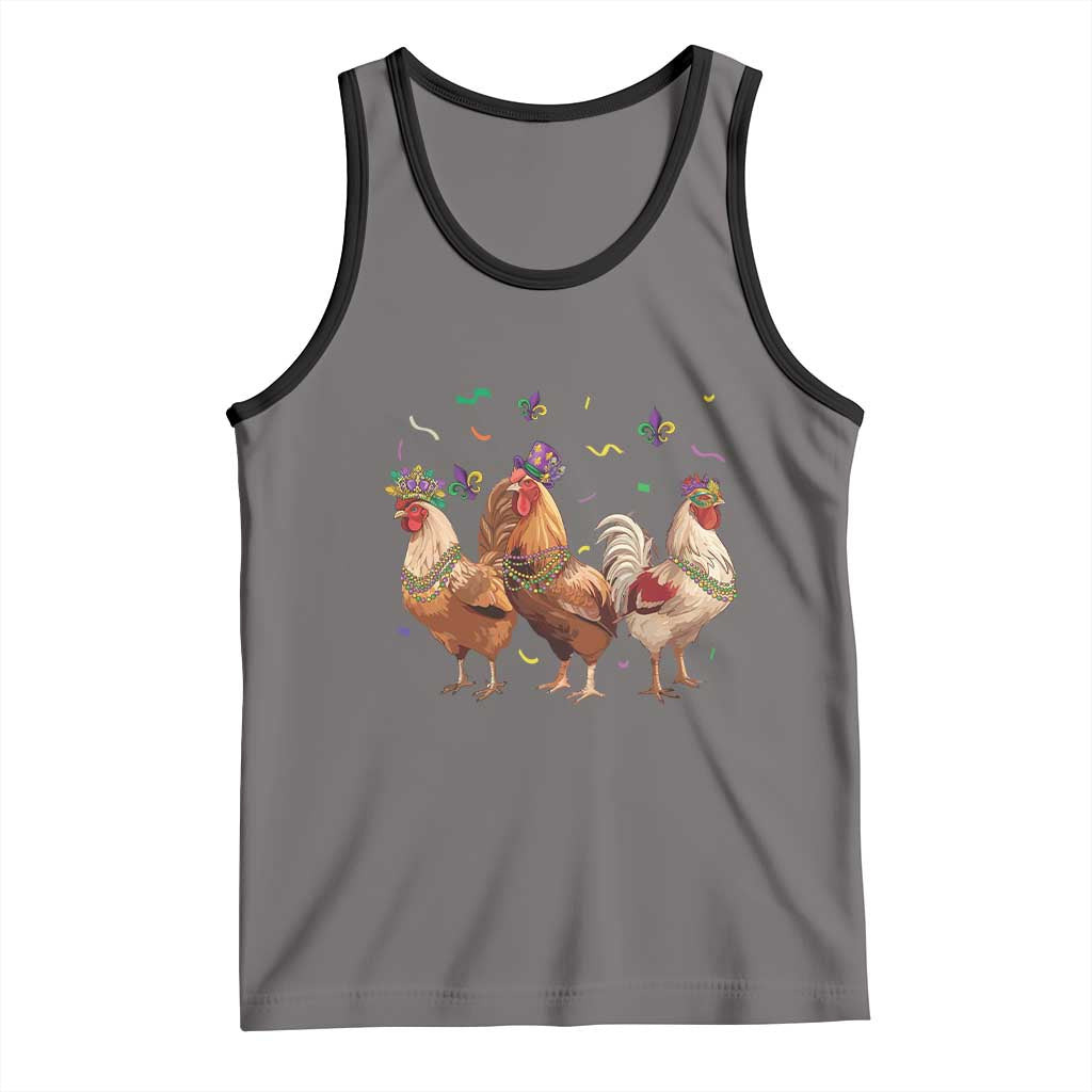 Mardi Gras Funny Farmer Jester Chicken Beads Tank Top TS09 Deep Heather Black Print Your Wear