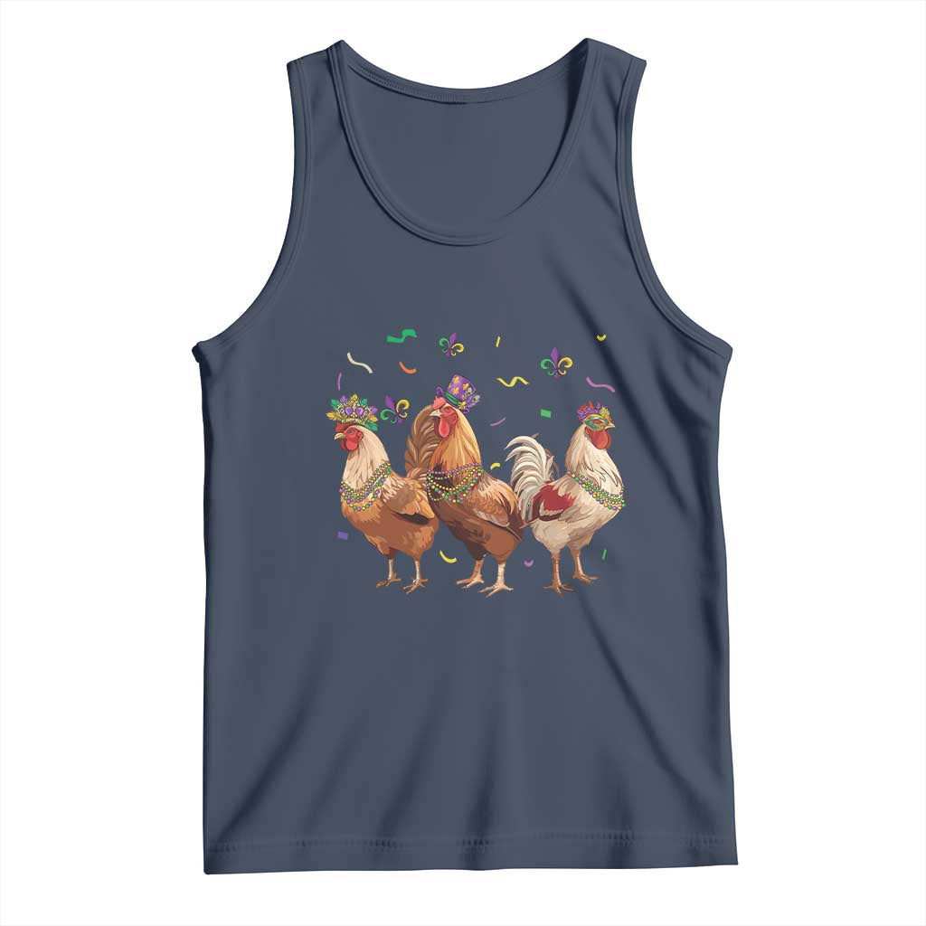 Mardi Gras Funny Farmer Jester Chicken Beads Tank Top TS09 Navy Print Your Wear