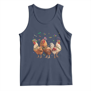 Mardi Gras Funny Farmer Jester Chicken Beads Tank Top TS09 Navy Print Your Wear