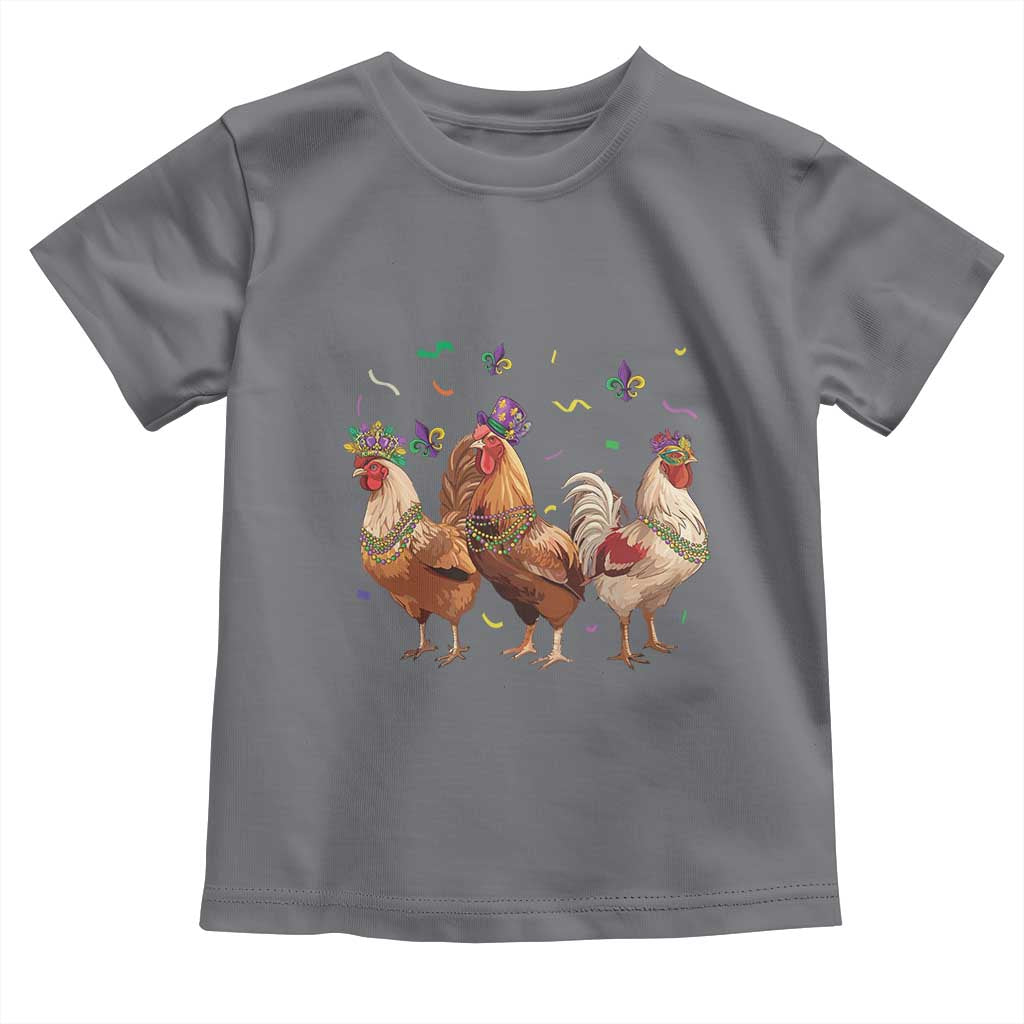 Mardi Gras Funny Farmer Jester Chicken Beads Toddler T Shirt TS09 Charcoal Print Your Wear