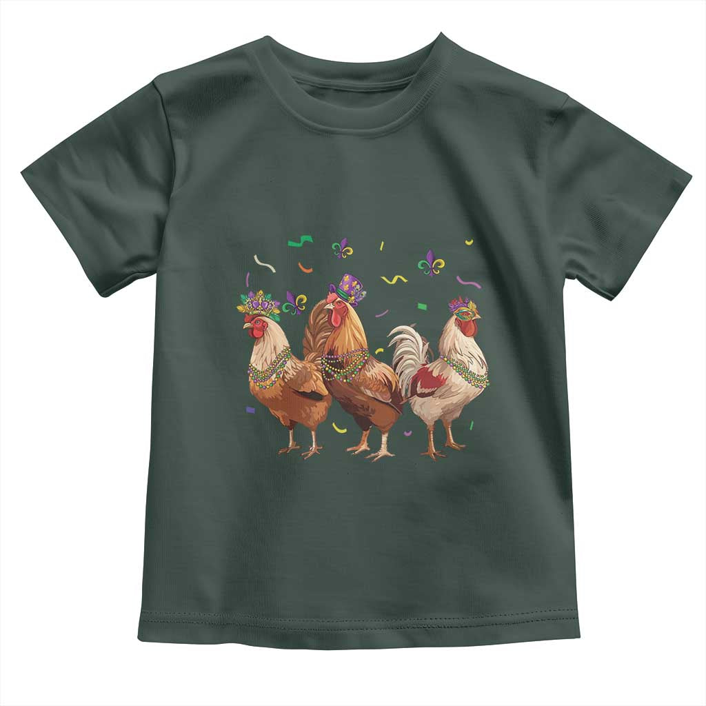 Mardi Gras Funny Farmer Jester Chicken Beads Toddler T Shirt TS09 Dark Forest Green Print Your Wear
