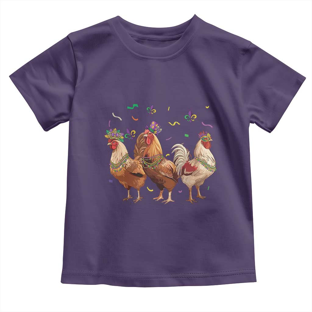 Mardi Gras Funny Farmer Jester Chicken Beads Toddler T Shirt TS09 Purple Print Your Wear