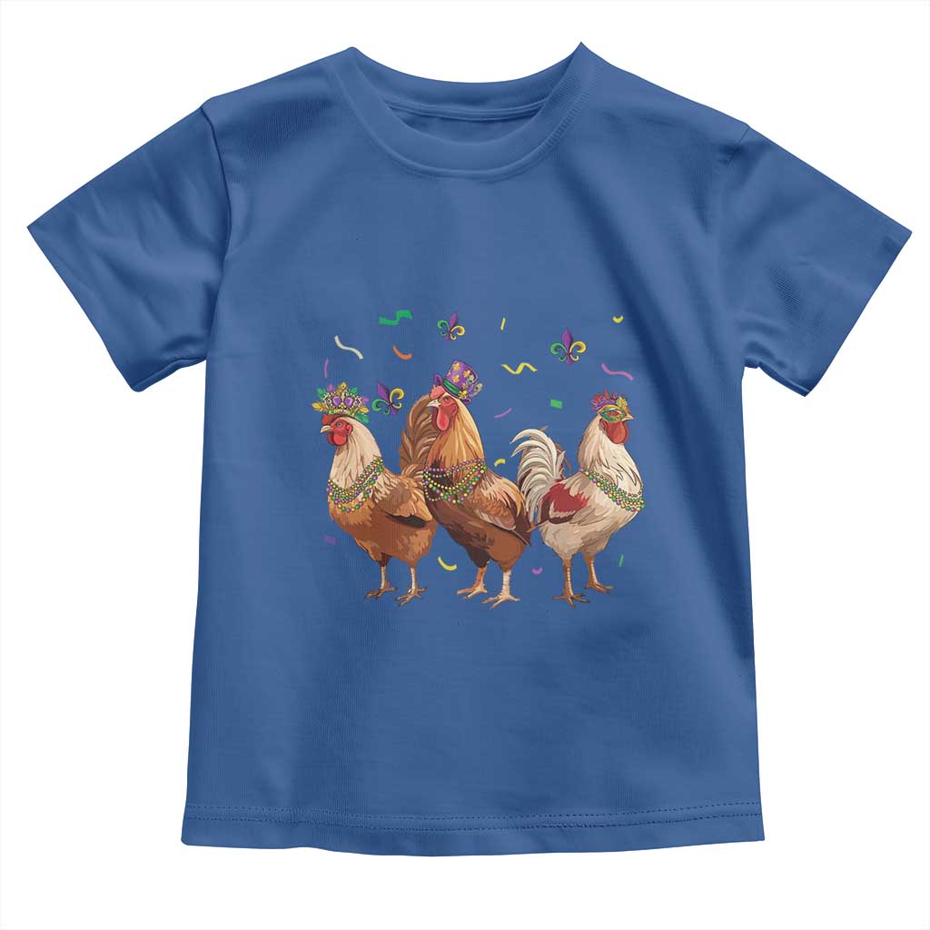 Mardi Gras Funny Farmer Jester Chicken Beads Toddler T Shirt TS09 Royal Blue Print Your Wear
