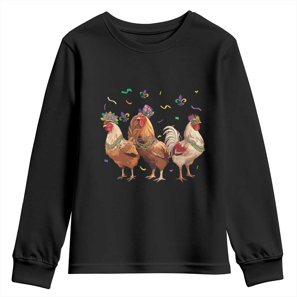 Mardi Gras Funny Farmer Jester Chicken Beads Youth Sweatshirt TS09 Black Print Your Wear