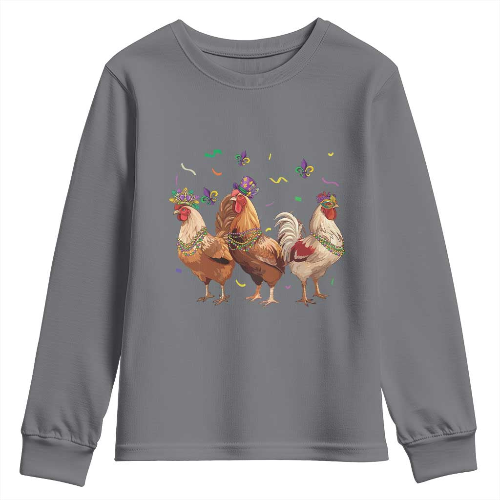Mardi Gras Funny Farmer Jester Chicken Beads Youth Sweatshirt TS09 Charcoal Print Your Wear