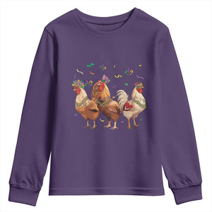Mardi Gras Funny Farmer Jester Chicken Beads Youth Sweatshirt TS09 Purple Print Your Wear