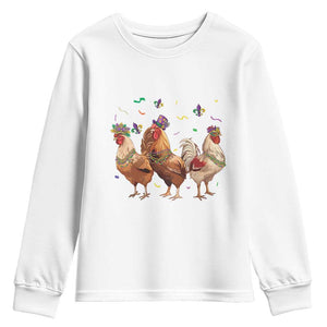 Mardi Gras Funny Farmer Jester Chicken Beads Youth Sweatshirt TS09 White Print Your Wear