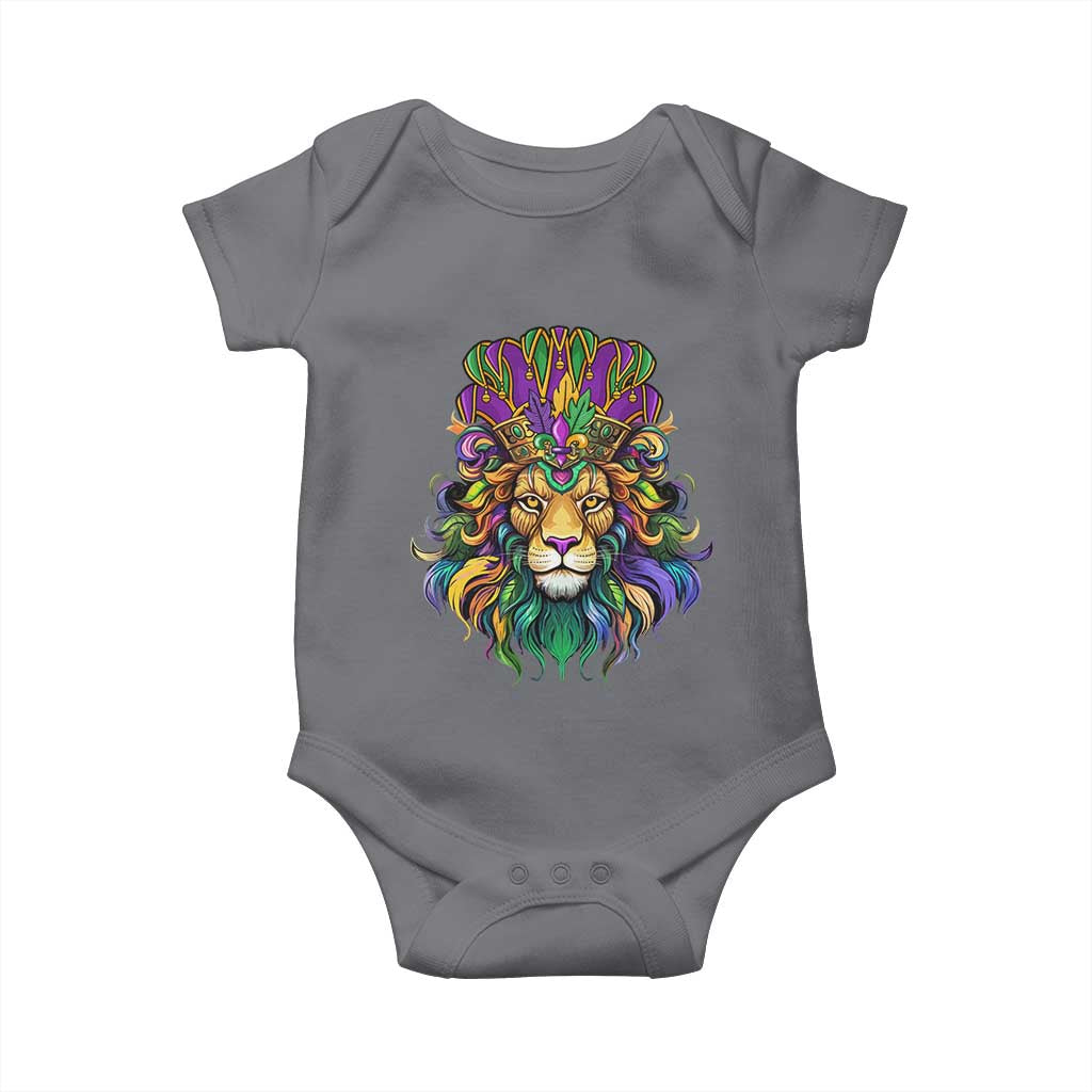 Mardi Gras Baby Onesie Pride Lion With Jester Hat Fat Tuesday Festival TS09 Charcoal Print Your Wear