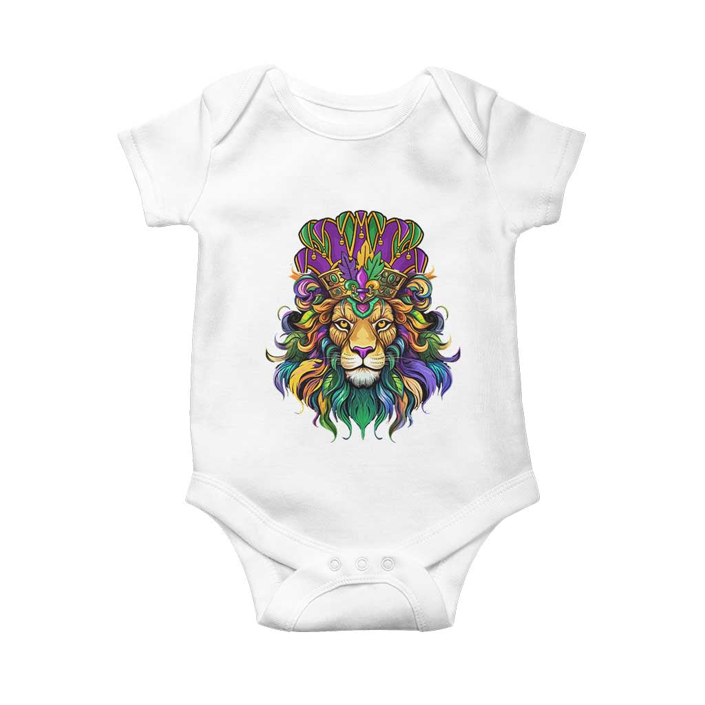 Mardi Gras Baby Onesie Pride Lion With Jester Hat Fat Tuesday Festival TS09 White Print Your Wear