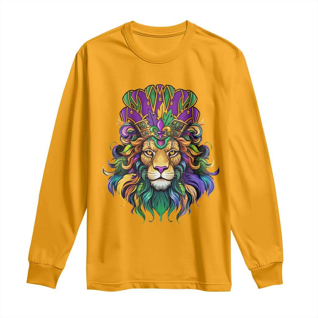 Mardi Gras Long Sleeve Shirt Pride Lion With Jester Hat Fat Tuesday Festival TS09 Gold Print Your Wear